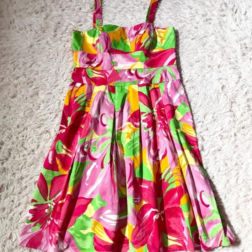 Bold Colorful Floral Abstract Tropical Island Summer Sunshine Dress Womens 10